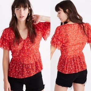 Madewell Peplum Top Metallic Prairie Posies SZ 12